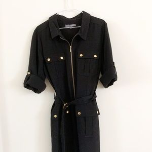 Utility Style Black Collared Dress